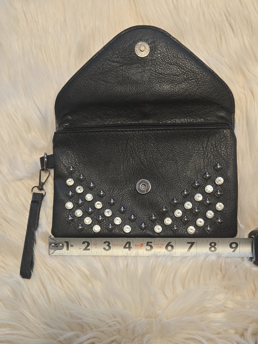 Black Studded Vegan Leather Clutch with Tassel - NEW - Picture 4 of 9